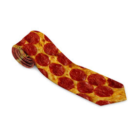 Галстук 3D с принтом Пицца пепперони в Курске, 100% полиэстер | Длина 148 см; Плотность 150-180 г/м2 | Тематика изображения на принте: pepperoni | pizza | еда | колбаса | мясо | пица | сардельки | сыр | фастфуд