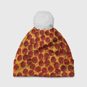 Шапка 3D c помпоном с принтом Пицца пепперони в Курске, 100% полиэстер | универсальный размер, печать по всей поверхности изделия | pepperoni | pizza | еда | колбаса | мясо | пица | сардельки | сыр | фастфуд