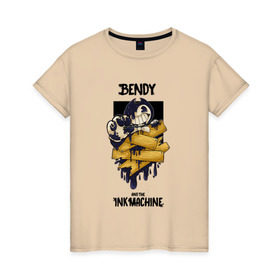 Женская футболка хлопок с принтом Bendy and the Ink Machine в Курске, 100% хлопок | прямой крой, круглый вырез горловины, длина до линии бедер, слегка спущенное плечо | 0x000000123 | bendy | ink machine | бенди