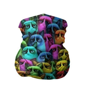 Бандана-труба 3D с принтом Разноцветные сердитые коты в Курске, 100% полиэстер, ткань с особыми свойствами — Activecool | плотность 150‒180 г/м2; хорошо тянется, но сохраняет форму | cat | grumpy | грустный | злой | кот | кошка | мем | паттерн | радуга