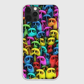 Чехол для iPhone 12 Pro Max с принтом Разноцветные сердитые коты в Курске, Силикон |  | cat | grumpy | грустный | злой | кот | кошка | мем | паттерн | радуга