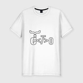 Мужская футболка премиум с принтом Велосипед программиста в Курске, 92% хлопок, 8% лайкра | приталенный силуэт, круглый вырез ворота, длина до линии бедра, короткий рукав | велосипед | код | программирование | программист | символы