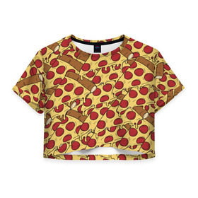 Женская футболка 3D укороченная с принтом Pizza в Курске, 100% полиэстер | круглая горловина, длина футболки до линии талии, рукава с отворотами | cheese | fast food | food | junk food | pizza | еда | пицца | сыр | фастфут