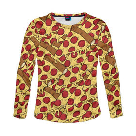 Женский лонгслив 3D с принтом Pizza в Курске, 100% полиэстер | длинные рукава, круглый вырез горловины, полуприлегающий силуэт | cheese | fast food | food | junk food | pizza | еда | пицца | сыр | фастфут