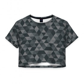Женская футболка 3D укороченная с принтом Hipster gray в Курске, 100% полиэстер | круглая горловина, длина футболки до линии талии, рукава с отворотами | абстракция | белый | мозаика | ромб | серый | треугольник | узор | хипстер | черный | яркий