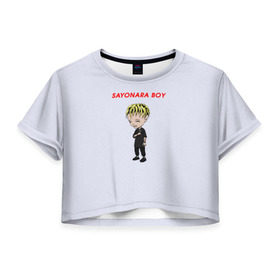 Женская футболка 3D укороченная с принтом Sayonaraboy в Курске, 100% полиэстер | круглая горловина, длина футболки до линии талии, рукава с отворотами | 