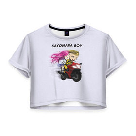Женская футболка 3D укороченная с принтом Sayonara boy в Курске, 100% полиэстер | круглая горловина, длина футболки до линии талии, рукава с отворотами | 