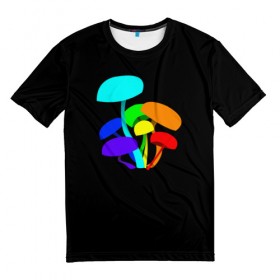 Мужская футболка 3D с принтом Цветные грибы в Курске, 100% полиэфир | прямой крой, круглый вырез горловины, длина до линии бедер | грибочки | грибы