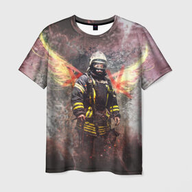 Мужская футболка 3D с принтом Пожарный в Курске, 100% полиэфир | прямой крой, круглый вырез горловины, длина до линии бедер | Тематика изображения на принте: 