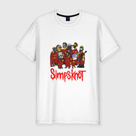 Мужская футболка премиум с принтом SimpsKnot в Курске, 92% хлопок, 8% лайкра | приталенный силуэт, круглый вырез ворота, длина до линии бедра, короткий рукав | art | bart | homer | metall | rock | simpson | simpsons | slipknot |   группа | арт | барт | гомер | металл | рок | симпсон | симпсоны | слинкнот