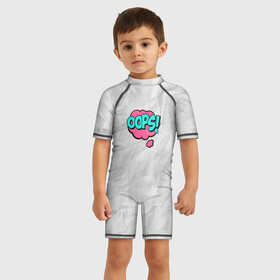 Детский купальный костюм 3D с принтом OOPS в Курске, Полиэстер 85%, Спандекс 15% | застежка на молнии на спине | Тематика изображения на принте: oops | мятая бумага | упс