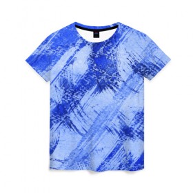 Женская футболка 3D с принтом Брызги и полосы-3 в Курске, 100% полиэфир ( синтетическое хлопкоподобное полотно) | прямой крой, круглый вырез горловины, длина до линии бедер | абстракция | брызги краски | кляксы | полосы | пятна | разводы | синий