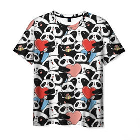 Мужская футболка 3D с принтом Funny Panda в Курске, 100% полиэфир | прямой крой, круглый вырез горловины, длина до линии бедер | bear | heart | positive | медведь | мишка | орнамент | панда | подарок | позитив | сердечки | сердце | сюрприз | узор