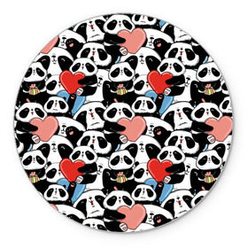 Коврик круглый с принтом Funny Panda в Курске, резина и полиэстер | круглая форма, изображение наносится на всю лицевую часть | bear | heart | positive | медведь | мишка | орнамент | панда | подарок | позитив | сердечки | сердце | сюрприз | узор