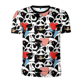 Мужская футболка 3D спортивная с принтом Funny Panda в Курске, 100% полиэстер с улучшенными характеристиками | приталенный силуэт, круглая горловина, широкие плечи, сужается к линии бедра | bear | heart | positive | медведь | мишка | орнамент | панда | подарок | позитив | сердечки | сердце | сюрприз | узор