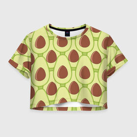 Женская футболка 3D укороченная с принтом Авокадо в Курске, 100% полиэстер | круглая горловина, длина футболки до линии талии, рукава с отворотами | avocado | food | fruit | pattern | vegan | vegetarian | авокадо | веган | вегетарианство | еда | паттерн | правильное питание | фрукт