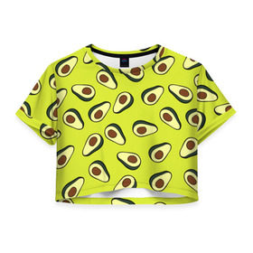 Женская футболка 3D укороченная с принтом Авокадо в Курске, 100% полиэстер | круглая горловина, длина футболки до линии талии, рукава с отворотами | avocado | food | fruit | pattern | vegan | vegetarian | авокадо | веган | вегетарианство | еда | паттерн | правильное питание | фрукт