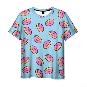 Мужская футболка 3D с принтом Пончики в Курске, 100% полиэфир | прямой крой, круглый вырез горловины, длина до линии бедер | Тематика изображения на принте: doughnut | food | pattern | sweet | vegan | vegetarian | веган | вегетарианство | еда | паттерн | пончик | сладкое