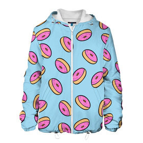 Мужская куртка 3D с принтом Пончики в Курске, ткань верха — 100% полиэстер, подклад — флис | прямой крой, подол и капюшон оформлены резинкой с фиксаторами, два кармана без застежек по бокам, один большой потайной карман на груди. Карман на груди застегивается на липучку | Тематика изображения на принте: doughnut | food | pattern | sweet | vegan | vegetarian | веган | вегетарианство | еда | паттерн | пончик | сладкое