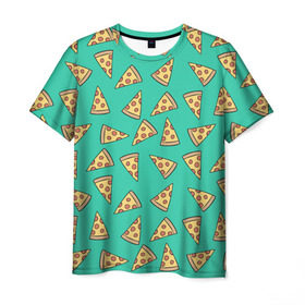 Мужская футболка 3D с принтом Pizza в Курске, 100% полиэфир | прямой крой, круглый вырез горловины, длина до линии бедер | food | pattern | pizza | vegan | vegetarian | веган | вегетарианство | еда | паттерн | пицца