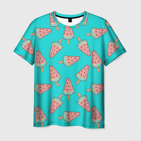 Мужская футболка 3D с принтом Ice cream Watermelon в Курске, 100% полиэфир | прямой крой, круглый вырез горловины, длина до линии бедер | food | ice cream | pattern | sweet | vegetarian | watermelon | арбуз | вегетарианство | еда | мороженое | паттерн | правильное питание | сладкое