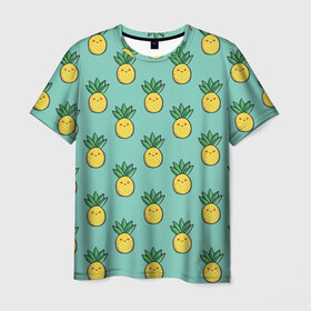 Мужская футболка 3D с принтом Ананас в Курске, 100% полиэфир | прямой крой, круглый вырез горловины, длина до линии бедер | food | pattern | vegetarian | ананас | вегетарианство | еда | паттерн | правильное питание