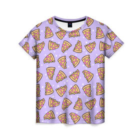 Женская футболка 3D с принтом Пицца Мун в Курске, 100% полиэфир ( синтетическое хлопкоподобное полотно) | прямой крой, круглый вырез горловины, длина до линии бедер | Тематика изображения на принте: food | pattern | pizza | sailor moon | еда | паттерн | пицца | сейлор мун