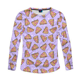 Женский лонгслив 3D с принтом Пицца Мун в Курске, 100% полиэстер | длинные рукава, круглый вырез горловины, полуприлегающий силуэт | Тематика изображения на принте: food | pattern | pizza | sailor moon | еда | паттерн | пицца | сейлор мун
