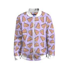 Детский бомбер 3D с принтом Пицца Мун в Курске, 100% полиэстер | застегивается на молнию, по бокам два кармана без застежек, мягкие манжеты, по низу бомбера и на воротнике — эластичная резинка | Тематика изображения на принте: food | pattern | pizza | sailor moon | еда | паттерн | пицца | сейлор мун