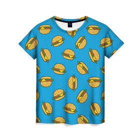 Женская футболка 3D с принтом Бургеры в Курске, 100% полиэфир ( синтетическое хлопкоподобное полотно) | прямой крой, круглый вырез горловины, длина до линии бедер | burger | fast food | food | pattern | бургер | еда | паттерн | фастфуд