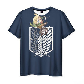 Мужская футболка 3D с принтом Эрвин Смит в Курске, 100% полиэфир | прямой крой, круглый вырез горловины, длина до линии бедер | Тематика изображения на принте: аниме | атака титанов | смит | чиби | эрвин