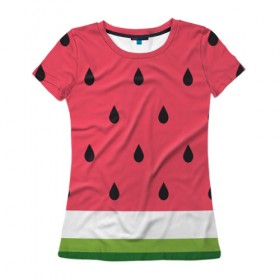 Женская футболка 3D с принтом Арбузная в Курске, 100% полиэфир ( синтетическое хлопкоподобное полотно) | прямой крой, круглый вырез горловины, длина до линии бедер | food | pattern | vegan | vegetarian | watermelon | арбуз | веган | вегетарианство | еда | паттерн