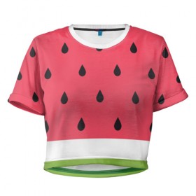 Женская футболка 3D укороченная с принтом Арбузная в Курске, 100% полиэстер | круглая горловина, длина футболки до линии талии, рукава с отворотами | food | pattern | vegan | vegetarian | watermelon | арбуз | веган | вегетарианство | еда | паттерн