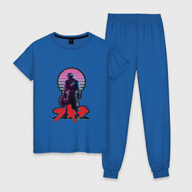 Женская пижама хлопок с принтом AKIRA - 80s в Курске, 100% хлопок | брюки и футболка прямого кроя, без карманов, на брюках мягкая резинка на поясе и по низу штанин | akira   80s inspired kaneda | акира