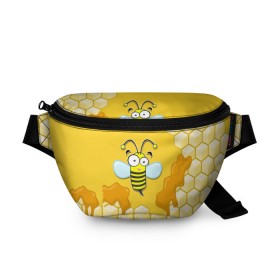 Поясная сумка 3D с принтом Пчелка в Курске, 100% полиэстер | плотная ткань, ремень с регулируемой длиной, внутри несколько карманов для мелочей, основное отделение и карман с обратной стороны сумки застегиваются на молнию | животные | лето | мед | насекомые | природа | пчела | пчелка | соты
