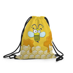 Рюкзак-мешок 3D с принтом Пчелка в Курске, 100% полиэстер | плотность ткани — 200 г/м2, размер — 35 х 45 см; лямки — толстые шнурки, застежка на шнуровке, без карманов и подкладки | Тематика изображения на принте: животные | лето | мед | насекомые | природа | пчела | пчелка | соты