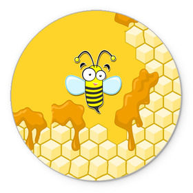 Коврик круглый с принтом Пчелка в Курске, резина и полиэстер | круглая форма, изображение наносится на всю лицевую часть | Тематика изображения на принте: животные | лето | мед | насекомые | природа | пчела | пчелка | соты