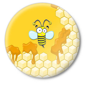 Значок с принтом Пчелка в Курске,  металл | круглая форма, металлическая застежка в виде булавки | Тематика изображения на принте: животные | лето | мед | насекомые | природа | пчела | пчелка | соты