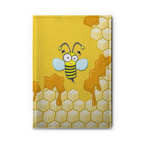 Обложка для автодокументов с принтом Пчелка в Курске, натуральная кожа |  размер 19,9*13 см; внутри 4 больших “конверта” для документов и один маленький отдел — туда идеально встанут права | Тематика изображения на принте: животные | лето | мед | насекомые | природа | пчела | пчелка | соты
