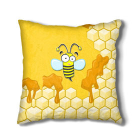 Подушка 3D с принтом Пчелка в Курске, наволочка – 100% полиэстер, наполнитель – холлофайбер (легкий наполнитель, не вызывает аллергию). | состоит из подушки и наволочки. Наволочка на молнии, легко снимается для стирки | животные | лето | мед | насекомые | природа | пчела | пчелка | соты