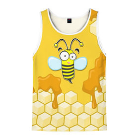 Мужская майка 3D с принтом Пчелка в Курске, 100% полиэстер | круглая горловина, приталенный силуэт, длина до линии бедра. Пройма и горловина окантованы тонкой бейкой | Тематика изображения на принте: животные | лето | мед | насекомые | природа | пчела | пчелка | соты