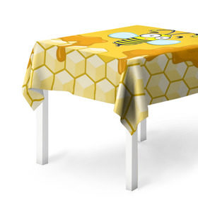 Скатерть 3D с принтом Пчелка в Курске, 100% полиэстер (ткань не мнется и не растягивается) | Размер: 150*150 см | Тематика изображения на принте: животные | лето | мед | насекомые | природа | пчела | пчелка | соты