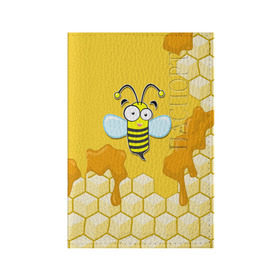 Обложка для паспорта матовая кожа с принтом Пчелка в Курске, натуральная матовая кожа | размер 19,3 х 13,7 см; прозрачные пластиковые крепления | Тематика изображения на принте: животные | лето | мед | насекомые | природа | пчела | пчелка | соты