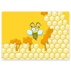 Поздравительная открытка с принтом Пчелка в Курске, 100% бумага | плотность бумаги 280 г/м2, матовая, на обратной стороне линовка и место для марки
 | Тематика изображения на принте: животные | лето | мед | насекомые | природа | пчела | пчелка | соты