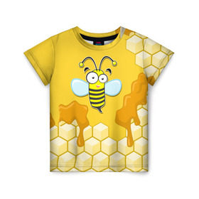 Детская футболка 3D с принтом Пчелка в Курске, 100% гипоаллергенный полиэфир | прямой крой, круглый вырез горловины, длина до линии бедер, чуть спущенное плечо, ткань немного тянется | животные | лето | мед | насекомые | природа | пчела | пчелка | соты