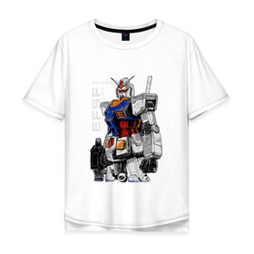 Мужская футболка хлопок Oversize с принтом Gundam в Курске, 100% хлопок | свободный крой, круглый ворот, “спинка” длиннее передней части | Тематика изображения на принте: gundam | манга | робо | япония