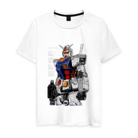 Мужская футболка хлопок с принтом Gundam в Курске, 100% хлопок | прямой крой, круглый вырез горловины, длина до линии бедер, слегка спущенное плечо. | gundam | манга | робо | япония