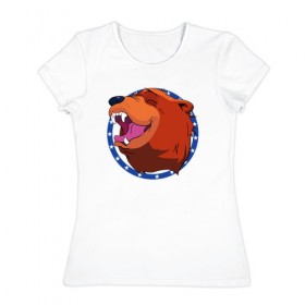Женская футболка хлопок с принтом Bear for Hire в Курске, 100% хлопок | прямой крой, круглый вырез горловины, длина до линии бедер, слегка спущенное плечо | bear for hire | far cry 5 | медведь | фар край 5