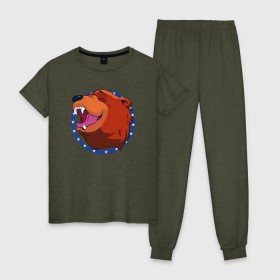 Женская пижама хлопок с принтом Bear for Hire в Курске, 100% хлопок | брюки и футболка прямого кроя, без карманов, на брюках мягкая резинка на поясе и по низу штанин | bear for hire | far cry 5 | медведь | фар край 5