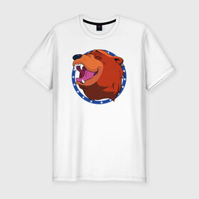 Мужская футболка премиум с принтом Bear for Hire в Курске, 92% хлопок, 8% лайкра | приталенный силуэт, круглый вырез ворота, длина до линии бедра, короткий рукав | Тематика изображения на принте: bear for hire | far cry 5 | медведь | фар край 5